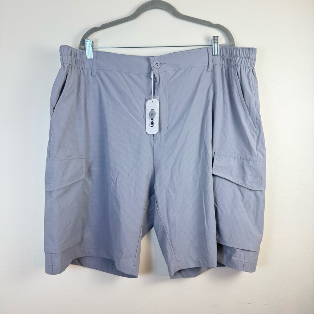 COOFAndy Mens Light Gray‎ Cargo Active Shorts sz XXL Stretch NEW Outdoor Casual